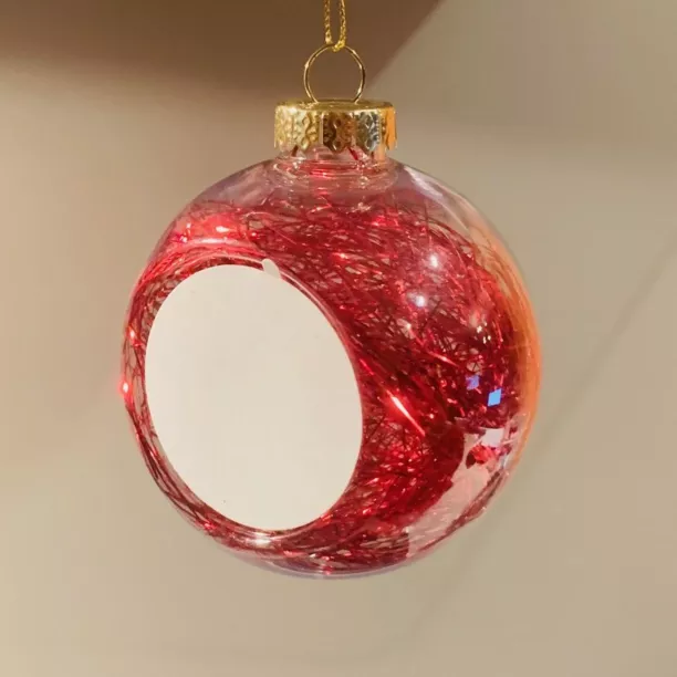 Boule de Noël en plastique Ø 8 cm aux cheveux d'anges rouges (vendu à l'unité) (ADC296)