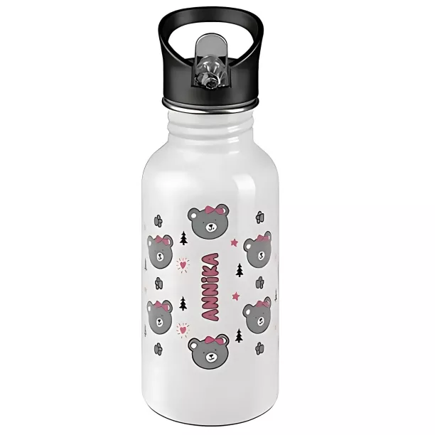 Gourde inox blanche avec bec pliable et paille (ADC134)
