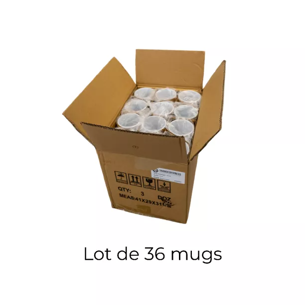 Mug céramique 330ml (11oz) Blanc - Anse cœur - Qualité AAA - Diamètre 82mm