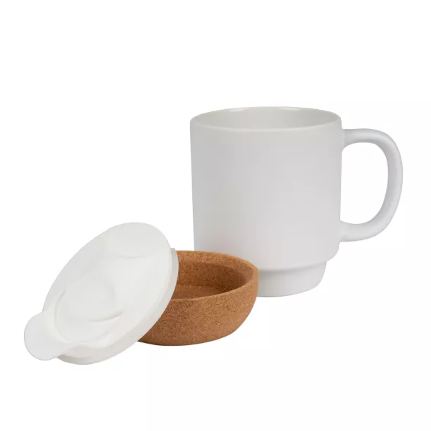 Tasse en céramique blanche Ø 8,2 cm avec socle en liège (ADC154)