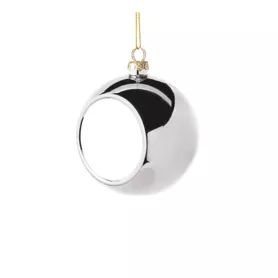 Boule de Noël Ø 8 cm coloris argent à suspendre avec plaque sublimable (vendu à l'unité) (ADC297)