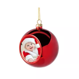 Boule de Noël Ø 8 cm coloris rouge à suspendre avec plaque sublimable (vendu à l'unité) (ADC298)