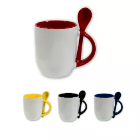 Mug cuillière intégrée avec anse et intérieur colorés - M-SPI