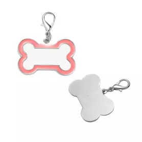 Pendentif forme os pour chien en métal argenté bord rose avec mousqueton (vendu à l'unité) (ADC306)