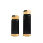 Thermos noir avec base et couvercle en bambou