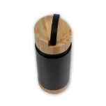 Thermos noir avec base et couvercle en bambou