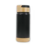 Thermos noir avec base et couvercle en bambou